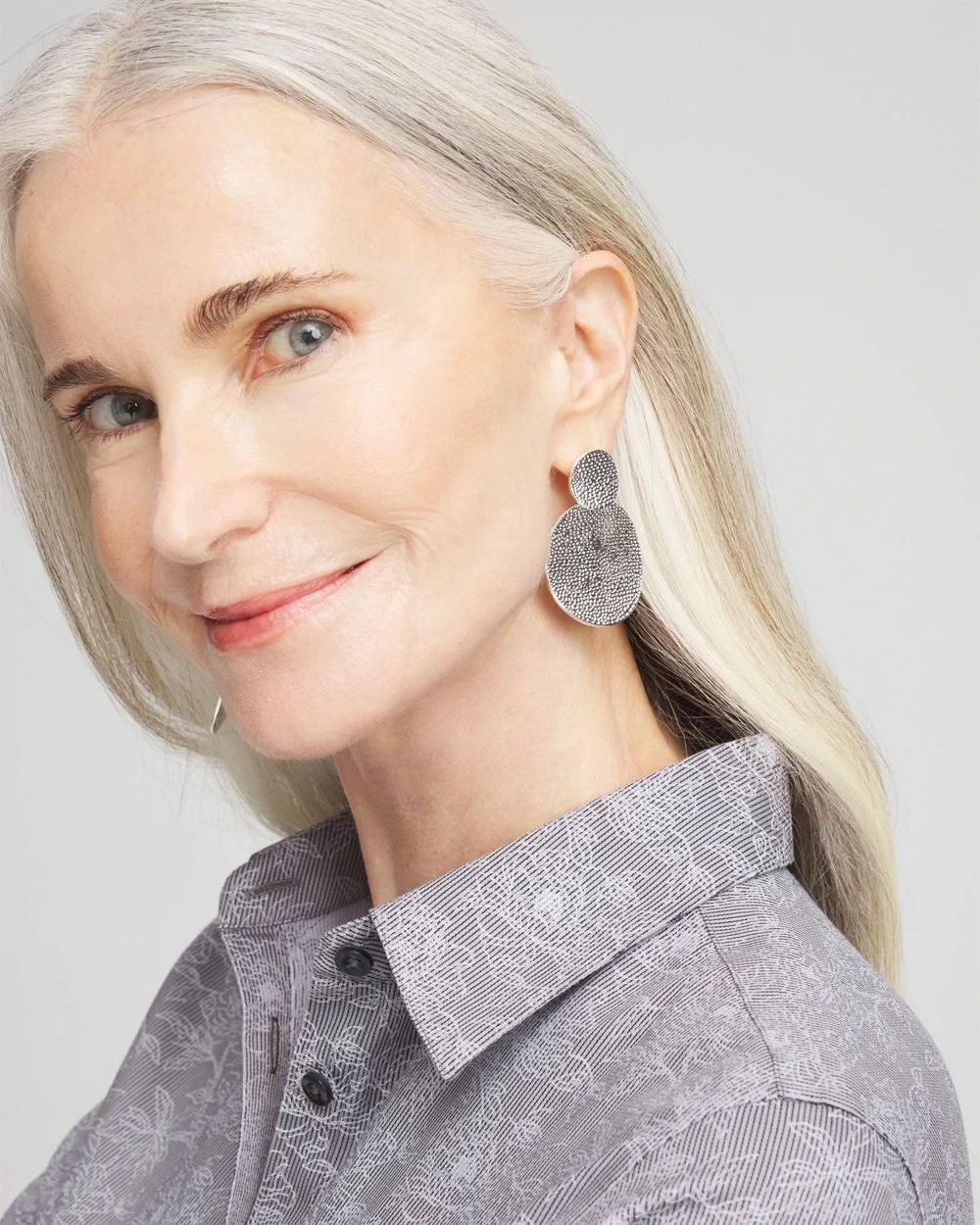 No Droop™ Silver Tone Textured Circle Drop Earrings