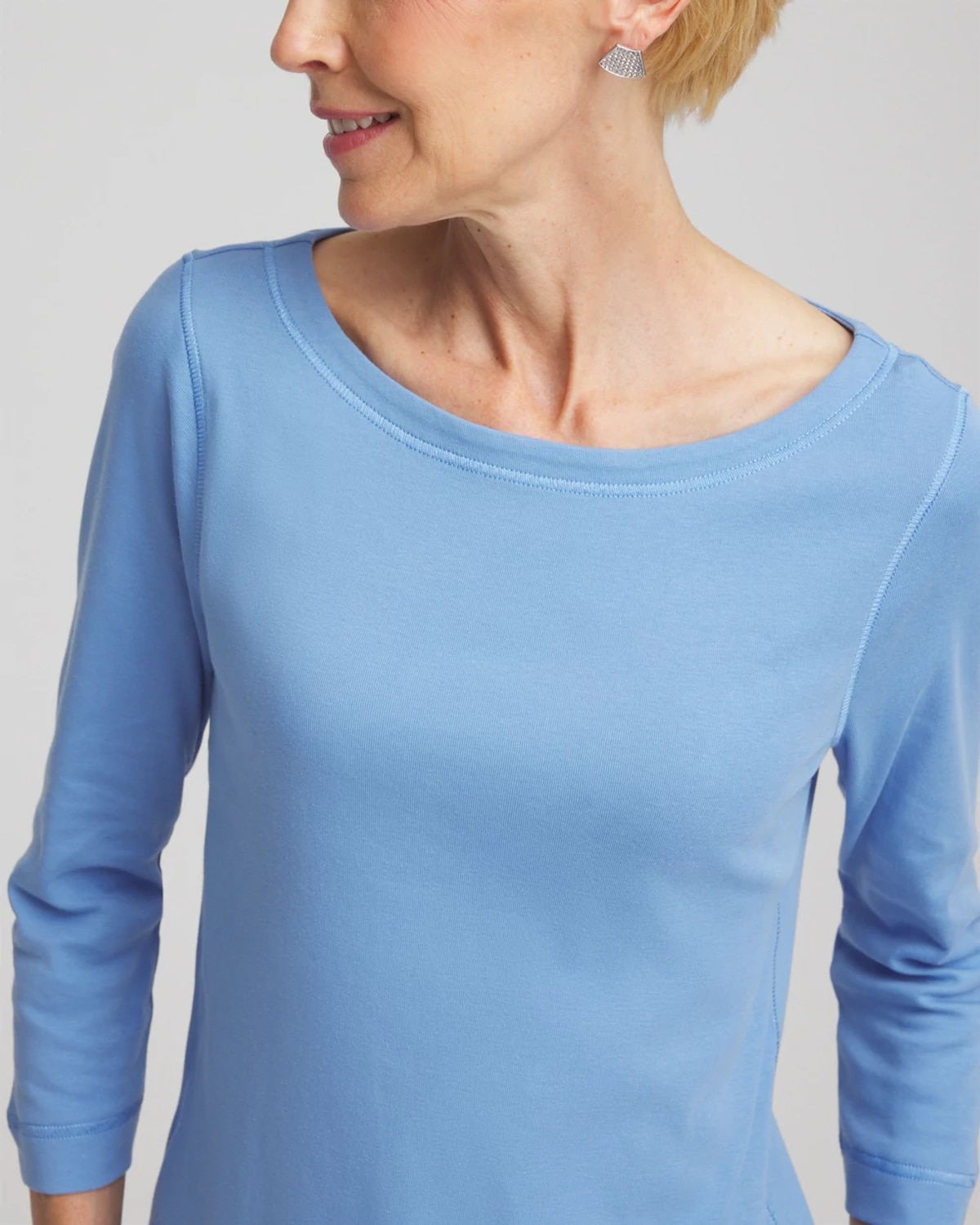 Chico's Pima Cotton 3/4 Sleeve Tee In Tidal Blue