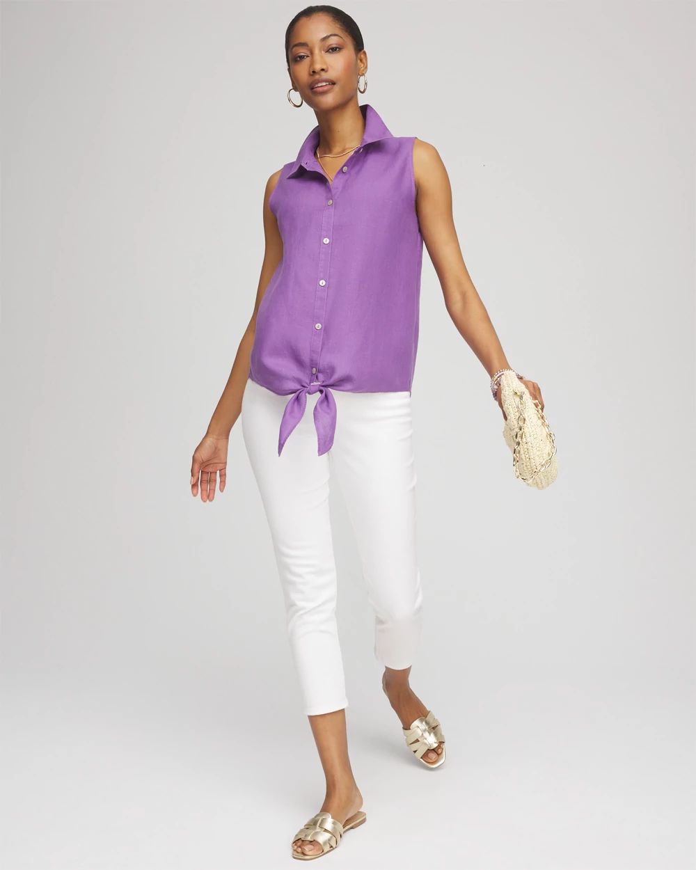 No Iron™ Linen Tie-Front Sleeveless Shirt