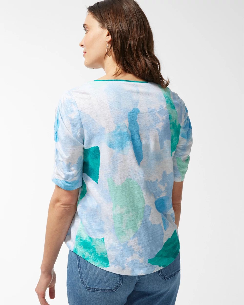 Linen Confetti Ruched Sleeve Tee