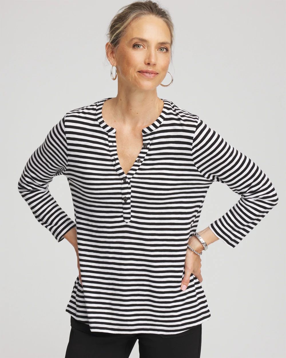 Striped Slub Splitneck Henley Tee