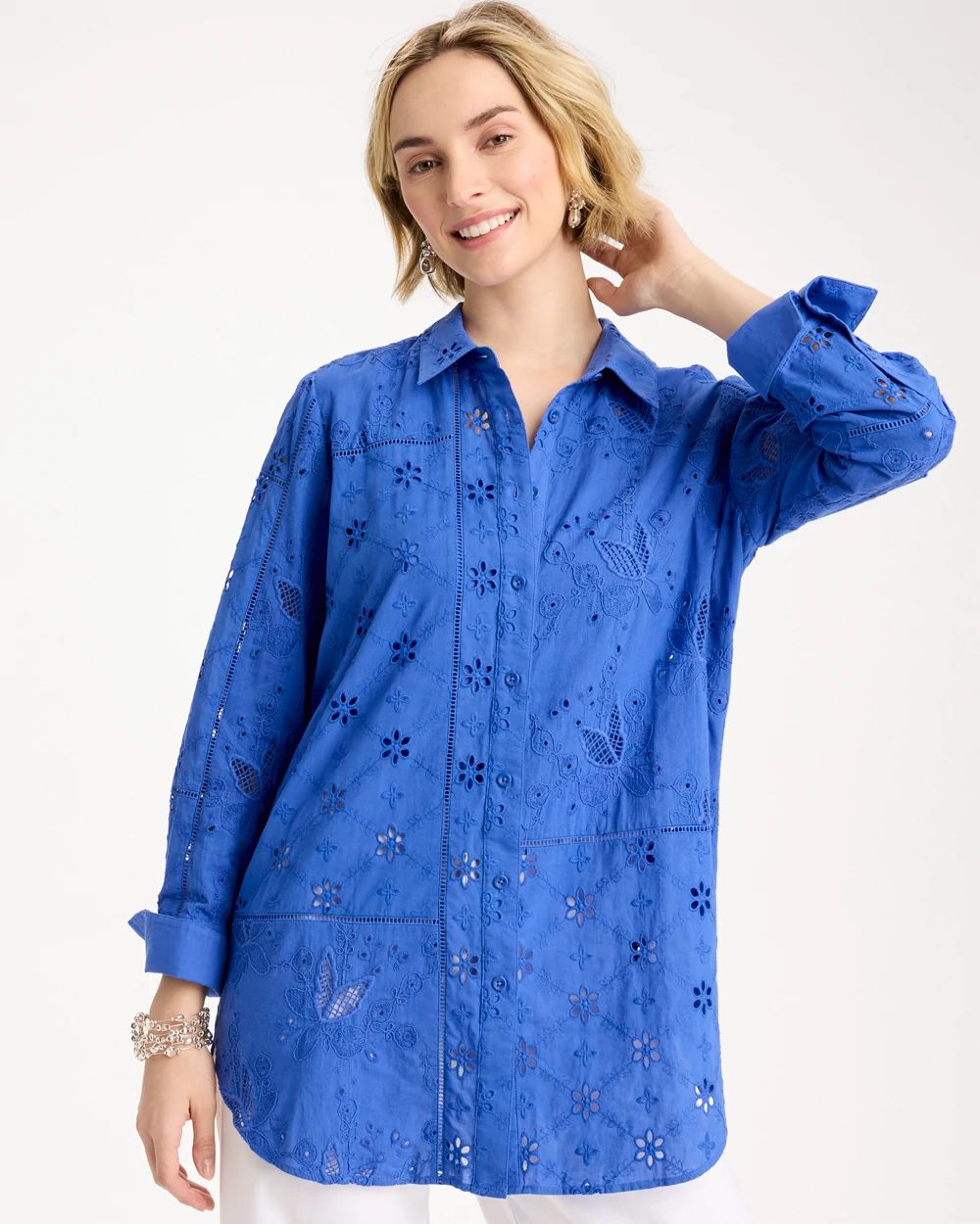 Embroidered Trapunto-Trim Tunic