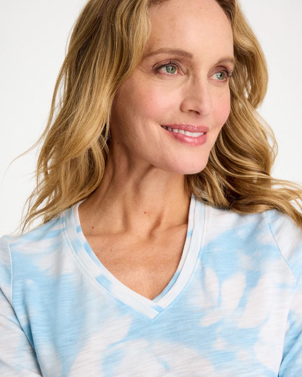Tie-Dye Palm Cotton Slub V-Neck Tee click to view larger image.