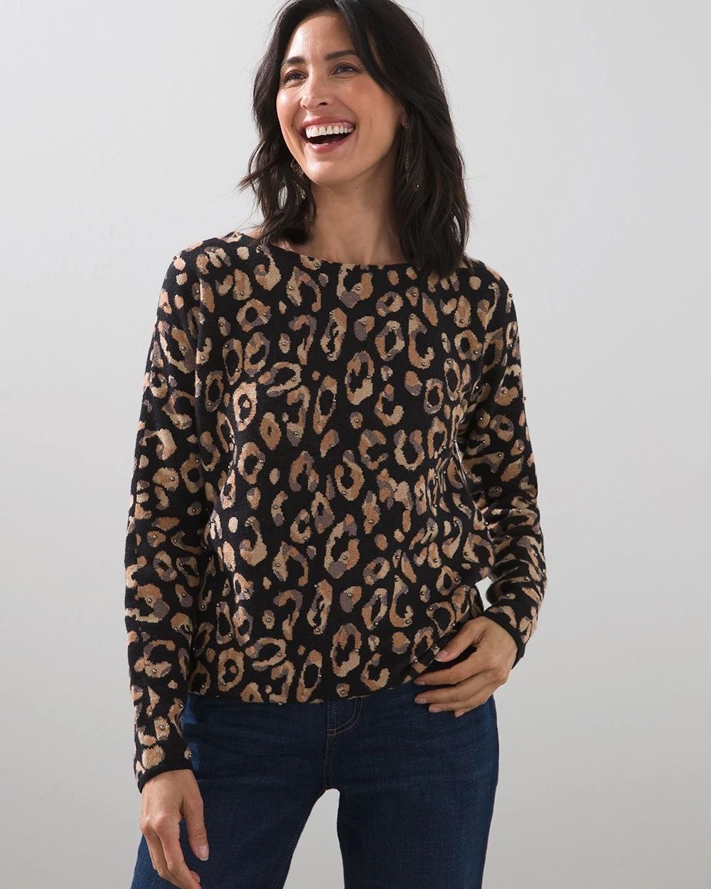 Embellished Animal Print Sweater