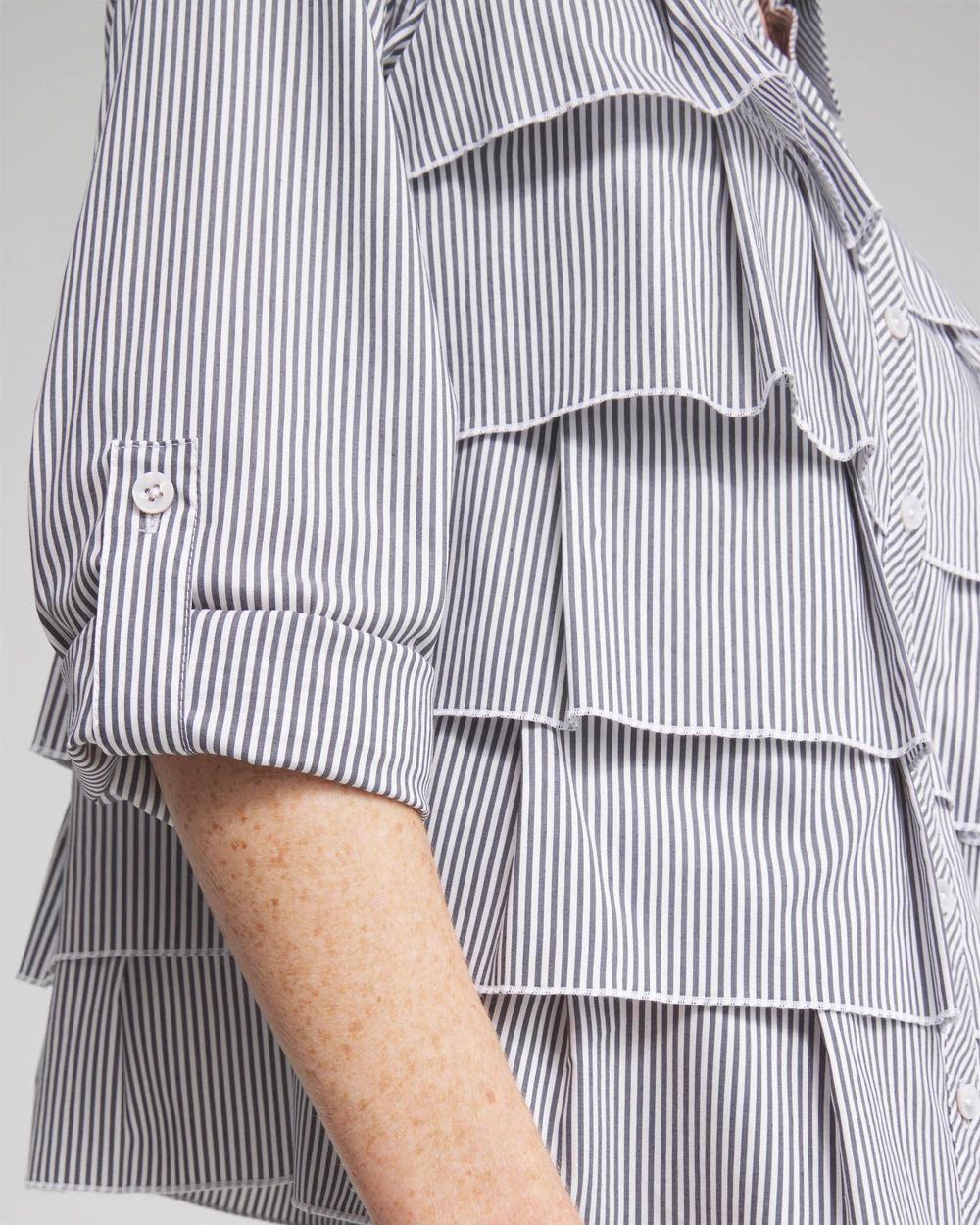 Poplin Stripe Ruffle Shirt