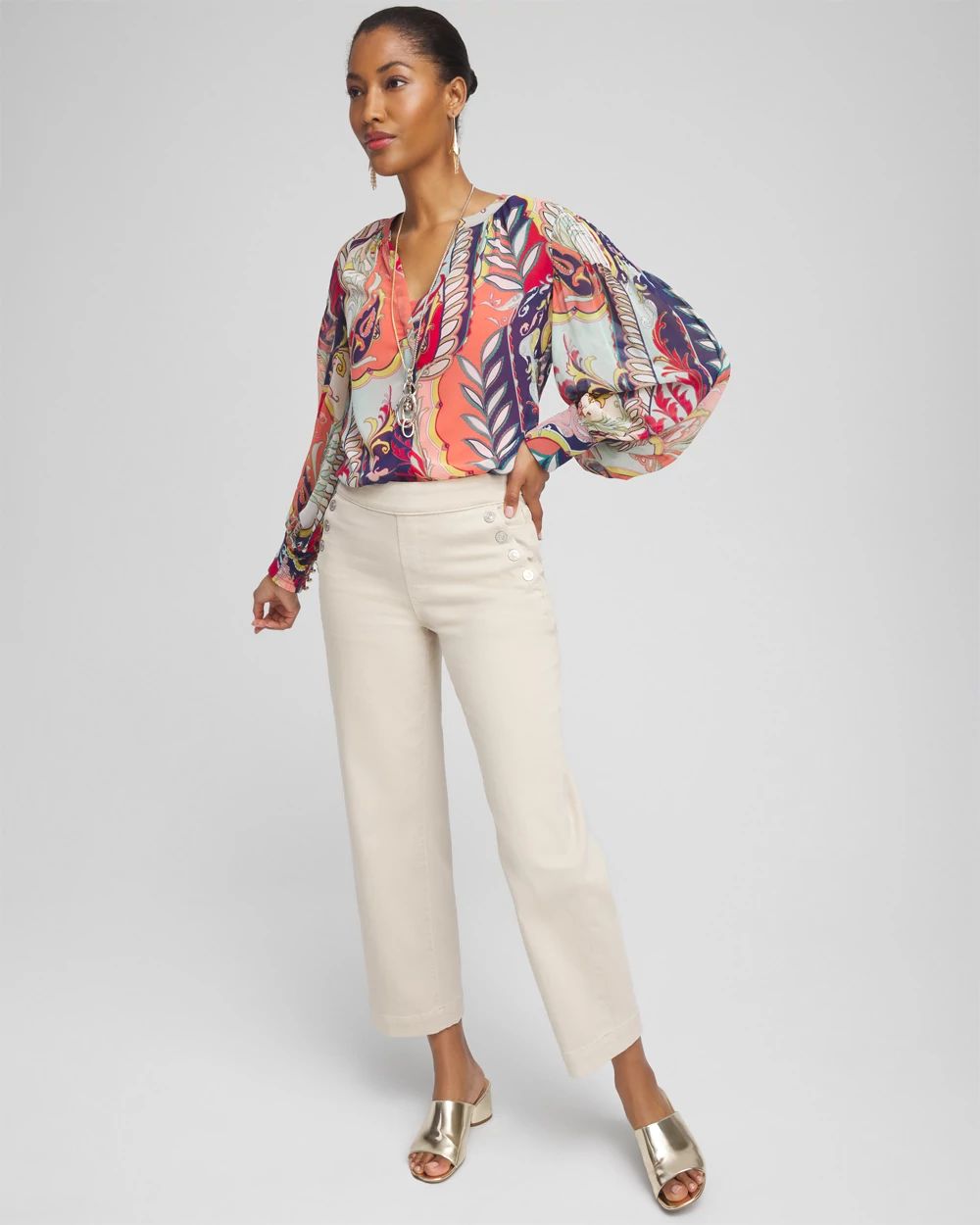 Pintuck Detail Artisan Print Top