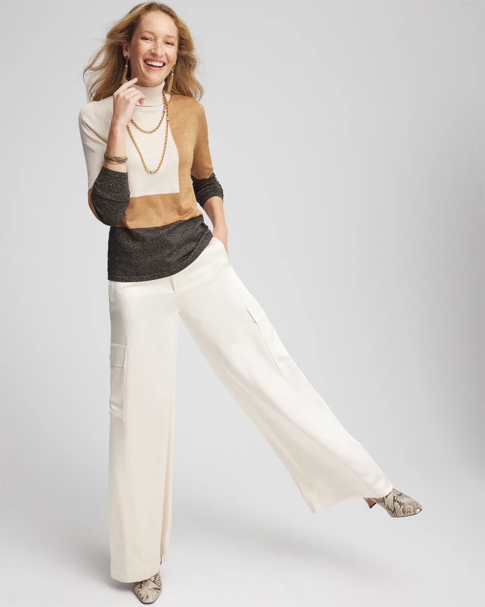 Neutral Colorblock Turtleneck Sweater