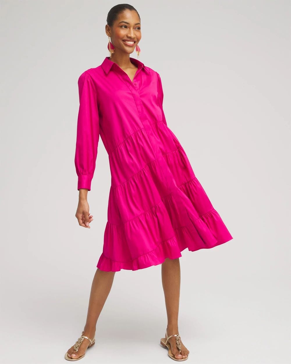 Poplin Asymmetrical Tiered Shirt Dress