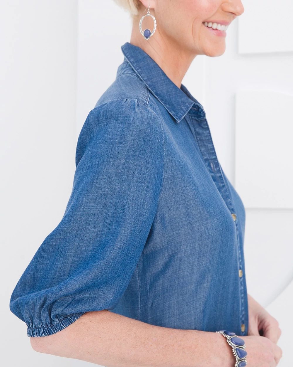 Puff-Sleeve Tencel Shirtdress