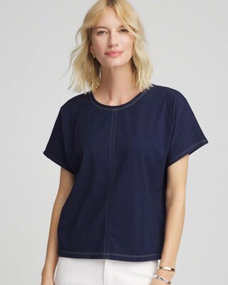 Denim Motif Tapered Dolman Top