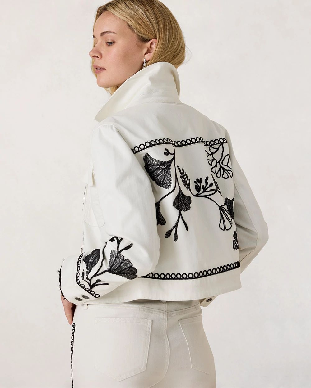Ginkgo Embroidered Denim Jacket click to view larger image.