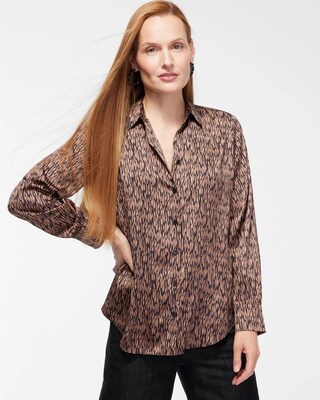 Leopard Ikat Ball Chain Detail Shirt