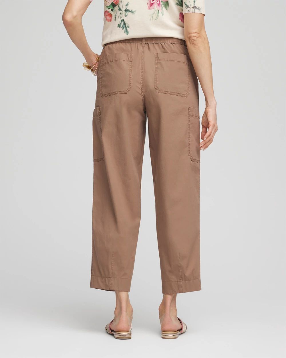 Poplin Pull-On Tapered-Leg Cropped Pants