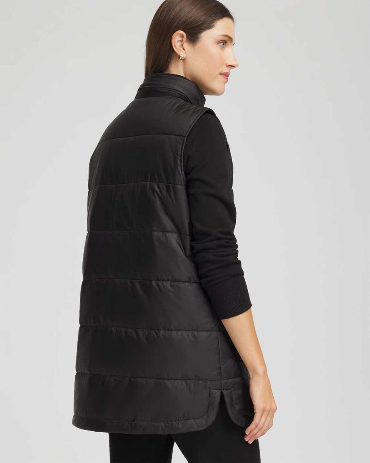 Chico's Quilted Hooded Vest In Black In Black