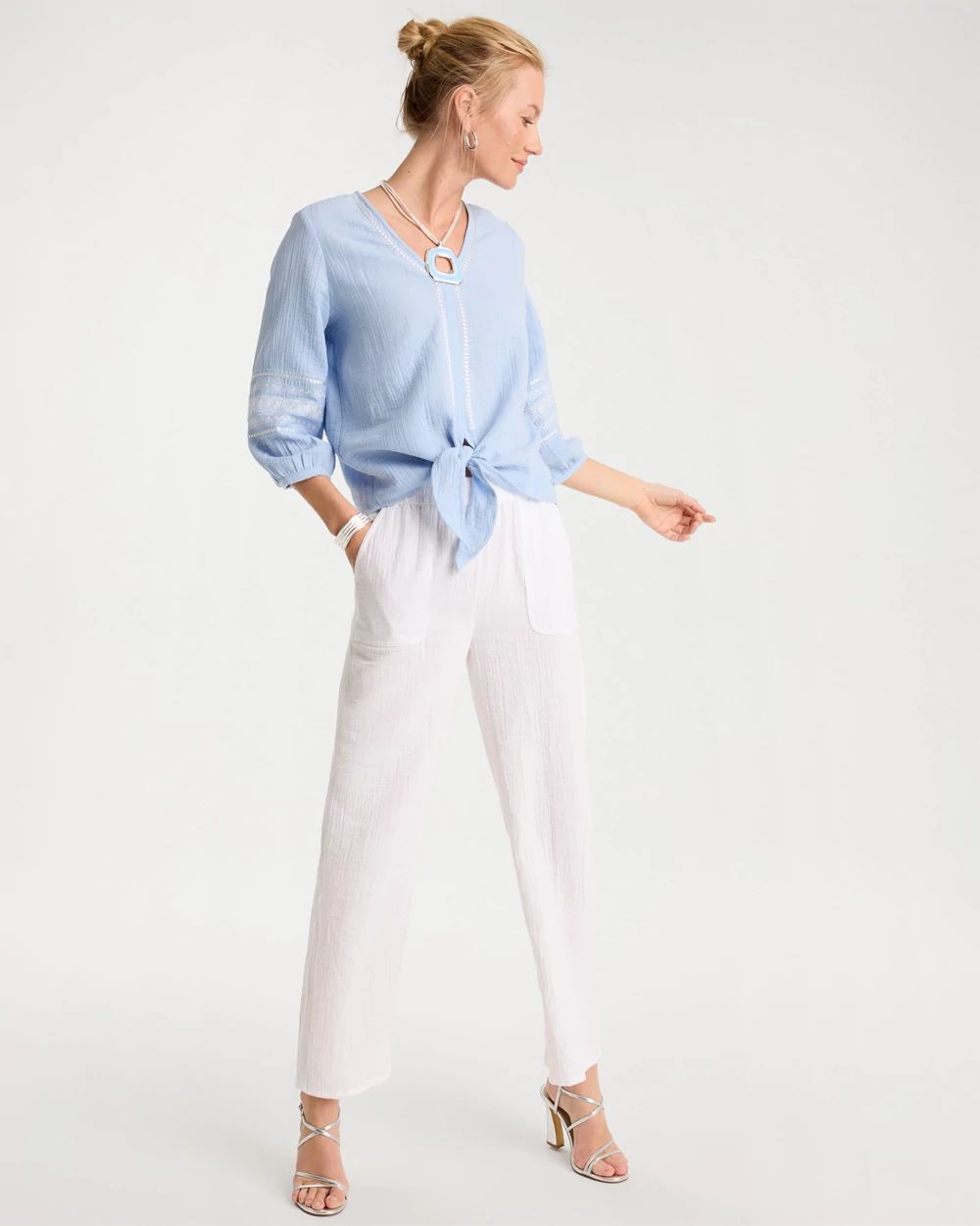 Cotton Gauze Tapered Crop Pant click to view larger image.