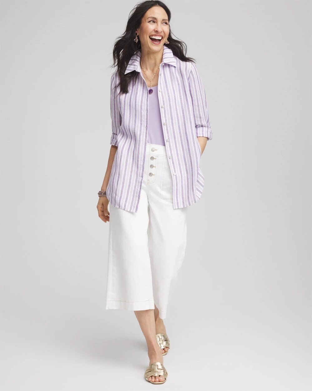 No Iron™ Plum Striped Linen Shirt