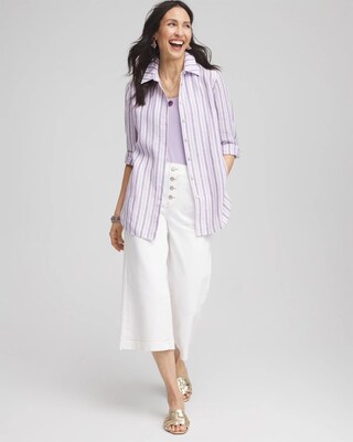 No Iron™ Plum Striped Linen Shirt click to view larger image.