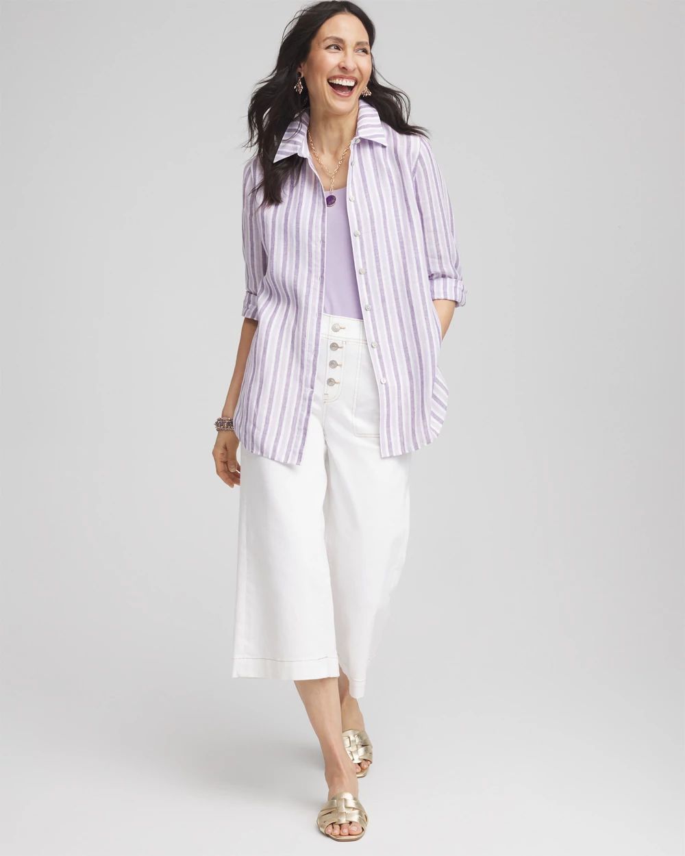 No Iron™ Plum Striped Linen Shirt