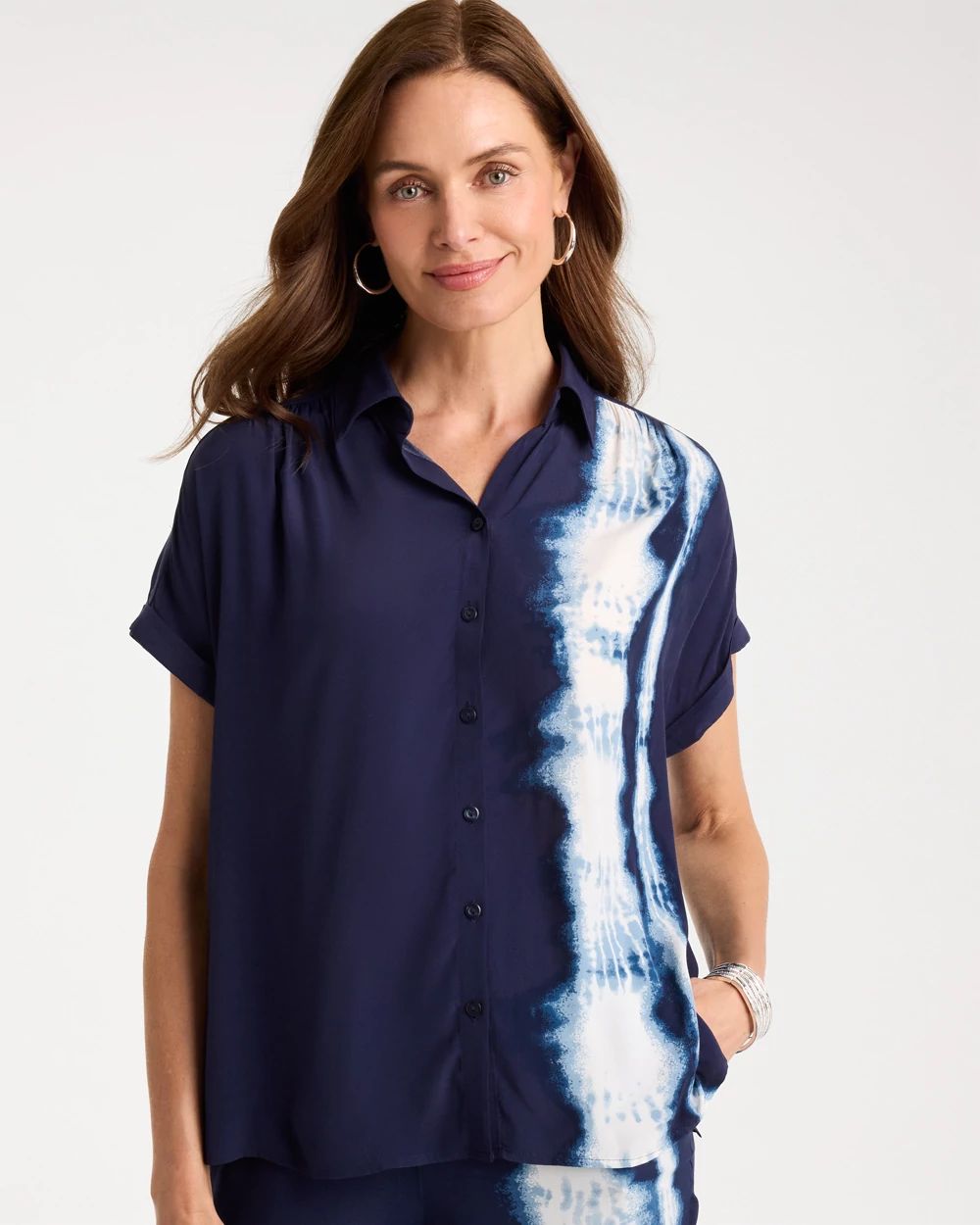 Faux Silk Henley Colorblock Top