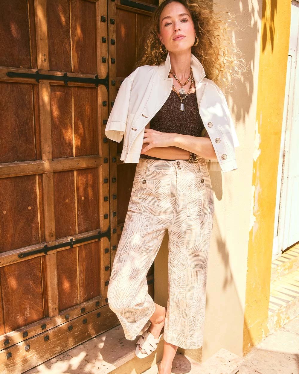 Printed Cropped Straight-Leg Pants