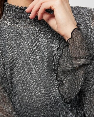 Mock Neck Metallic Crinkle Top