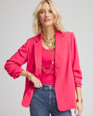 Notched-Lapel Ruched Sleeve Blazer