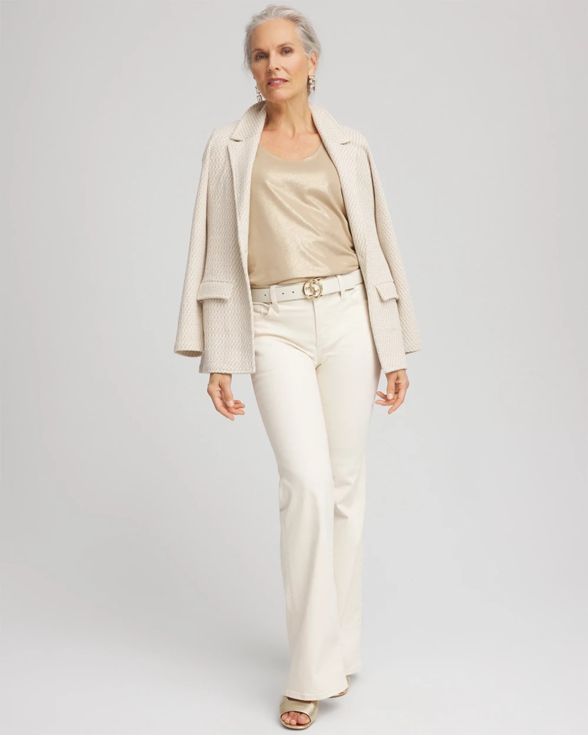 Chico's Foiled Microfiber Tank In Neutral In Gray