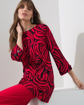 Travelers Print Button Sleeve Tunic