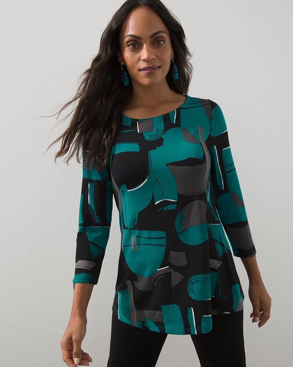 Travelers Print Zip Sleeve Tunic