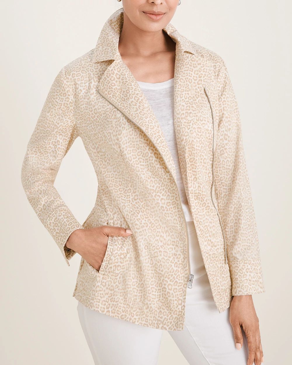 Elongated Leopard-Print Moto Jacket