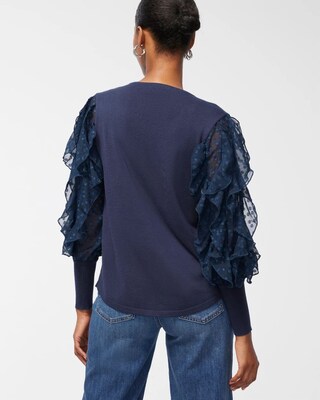 Knit Woven Mix Ruffle Sleeve Sweater