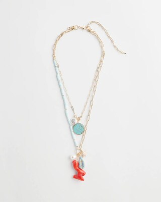 Convertible Coral Turquoise Charm Necklace