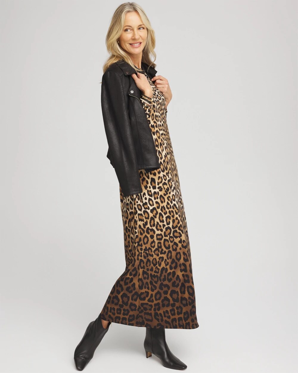 Leopard Print Long Sleeve Maxi Dress