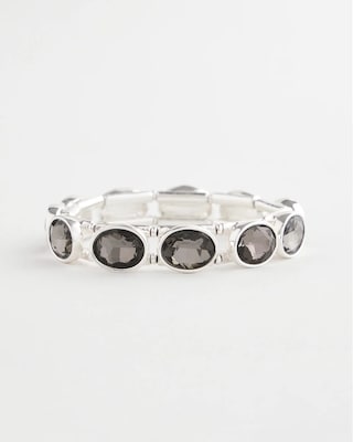 Large Hematite Faceted Gem Stretch Cuff Bracelet
