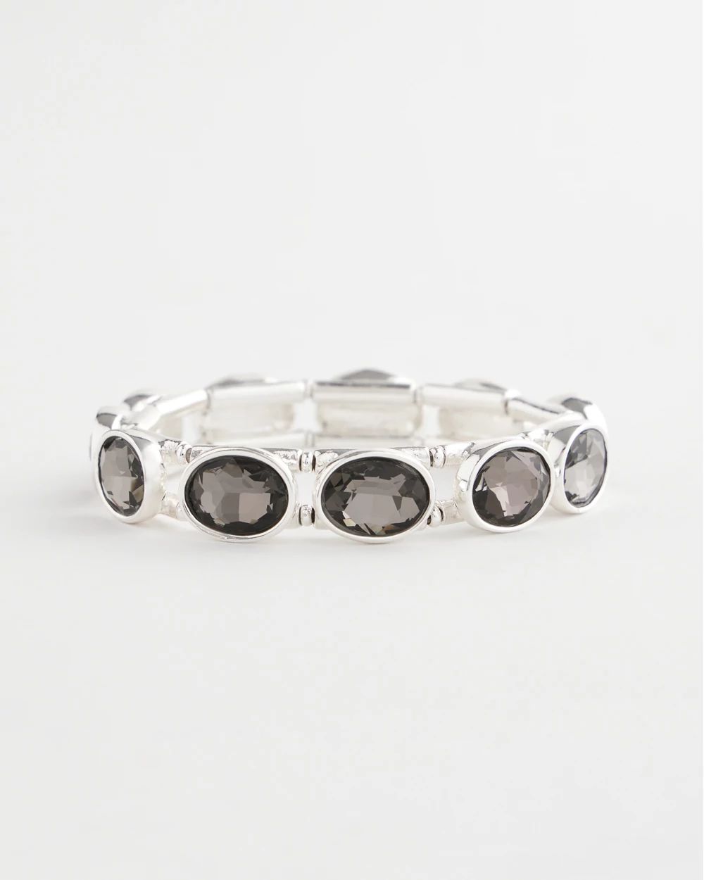 Large Hematite Faceted Gem Stretch Cuff Bracelet