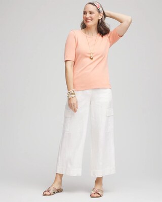Linen Cargo Wide-Leg Cropped Pants click to view larger image.