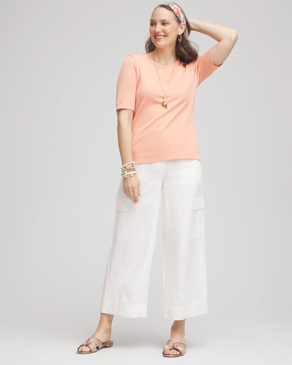Linen Cargo Wide-Leg Cropped Pants