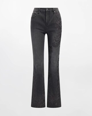 Girlfriend Tonal Embroidered Flare Jeans click to view larger image.