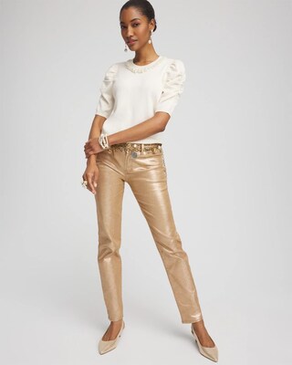 Ruched Sleeves Cashmere Blend Sweater click to view larger image.