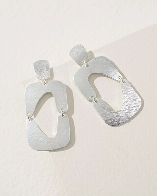 Square Silver Tone Drop Earrings