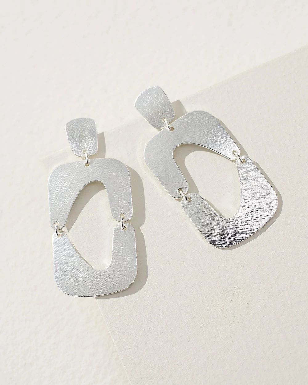 Square Silver Tone Drop Earrings
