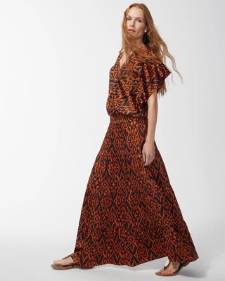 Satin Ikat Tiered Maxi Skirt