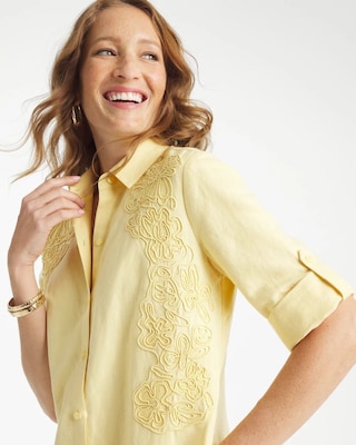 Embellished Linen-Cotton Shirtdress click to view larger image.