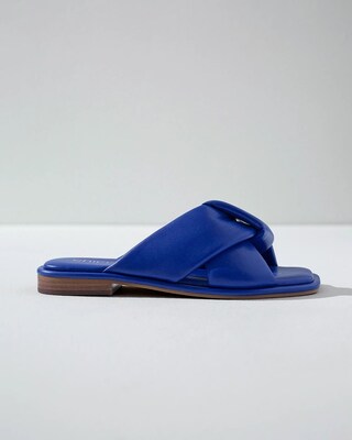 Blue Faux Leather Slides