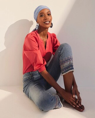 Girlfriend Embroidered Fray Hem Crops