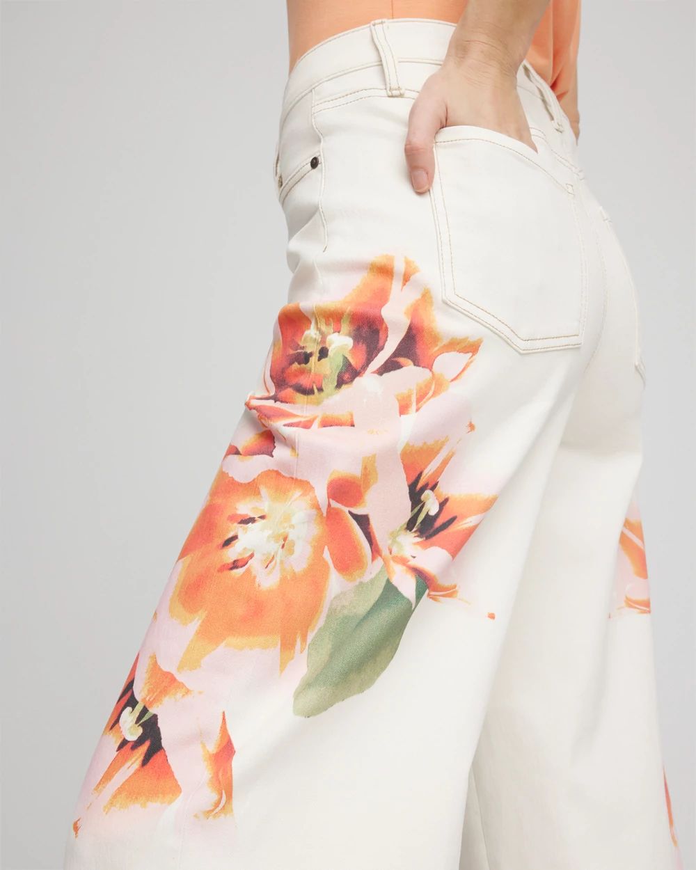 Petite Floral High-Rise Wide-Leg Cropped Jeans