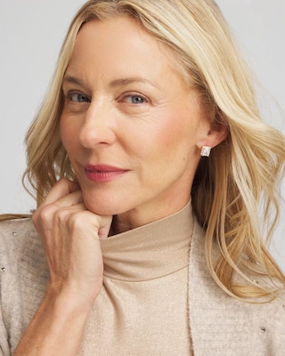 Gold Emerald Cut Stud Earrings click to view larger image.