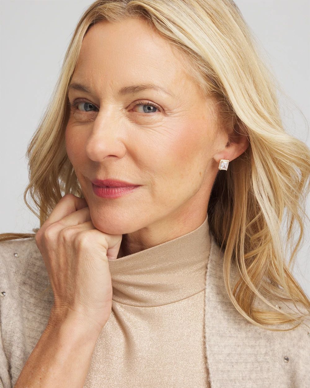 Gold Emerald Cut Stud Earrings click to view larger image.