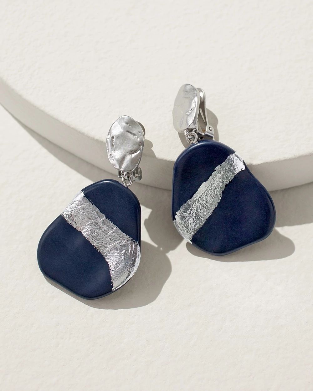 Navy Foil Clip-On Earrings