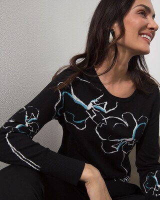 Floral Intarsia Pullover Sweater